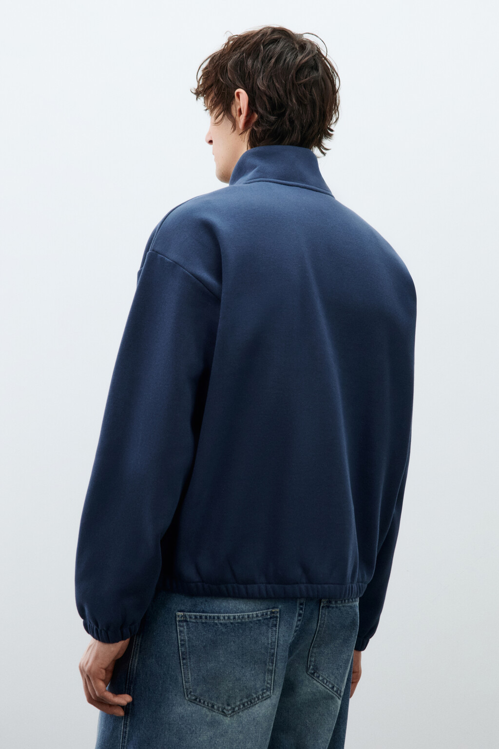 Свитшот из футера с воротником-стойкой на кнопках - цвет синий - 4