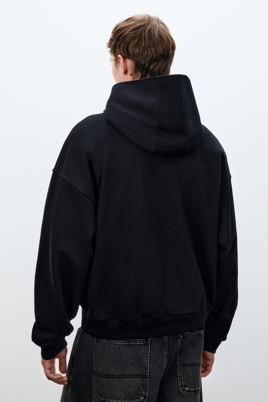 Худи из футера с молнией на груди - цвет черный - 4