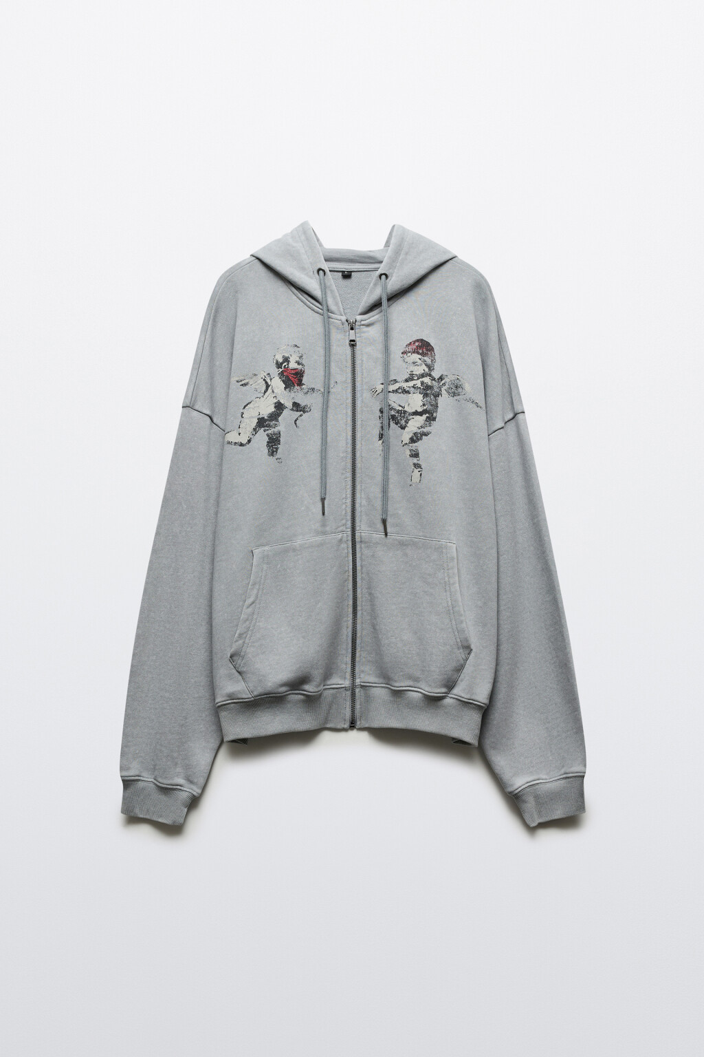 Худи-зипка свободная из футера с принтом - цвет серый - 8
