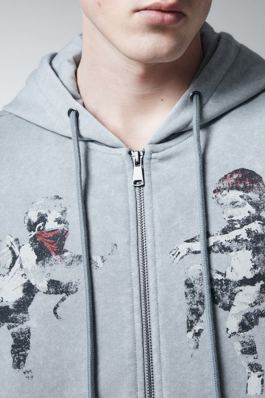 Худи-зипка свободная из футера с принтом - цвет серый - 5