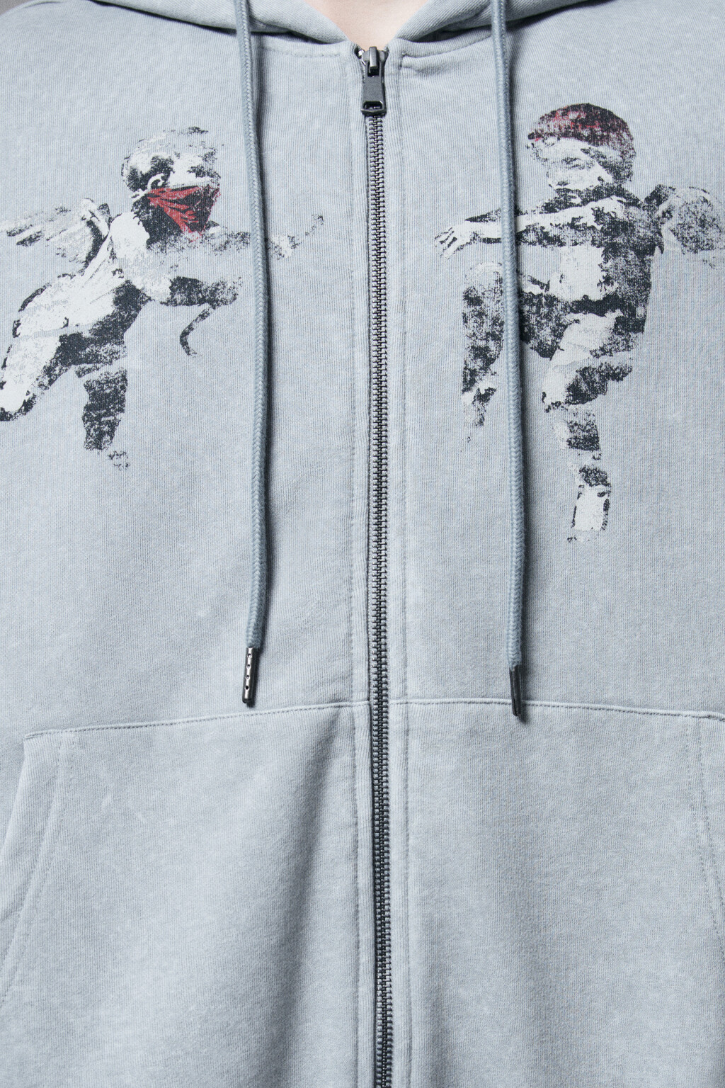 Худи-зипка свободная из футера с принтом - цвет серый - 6