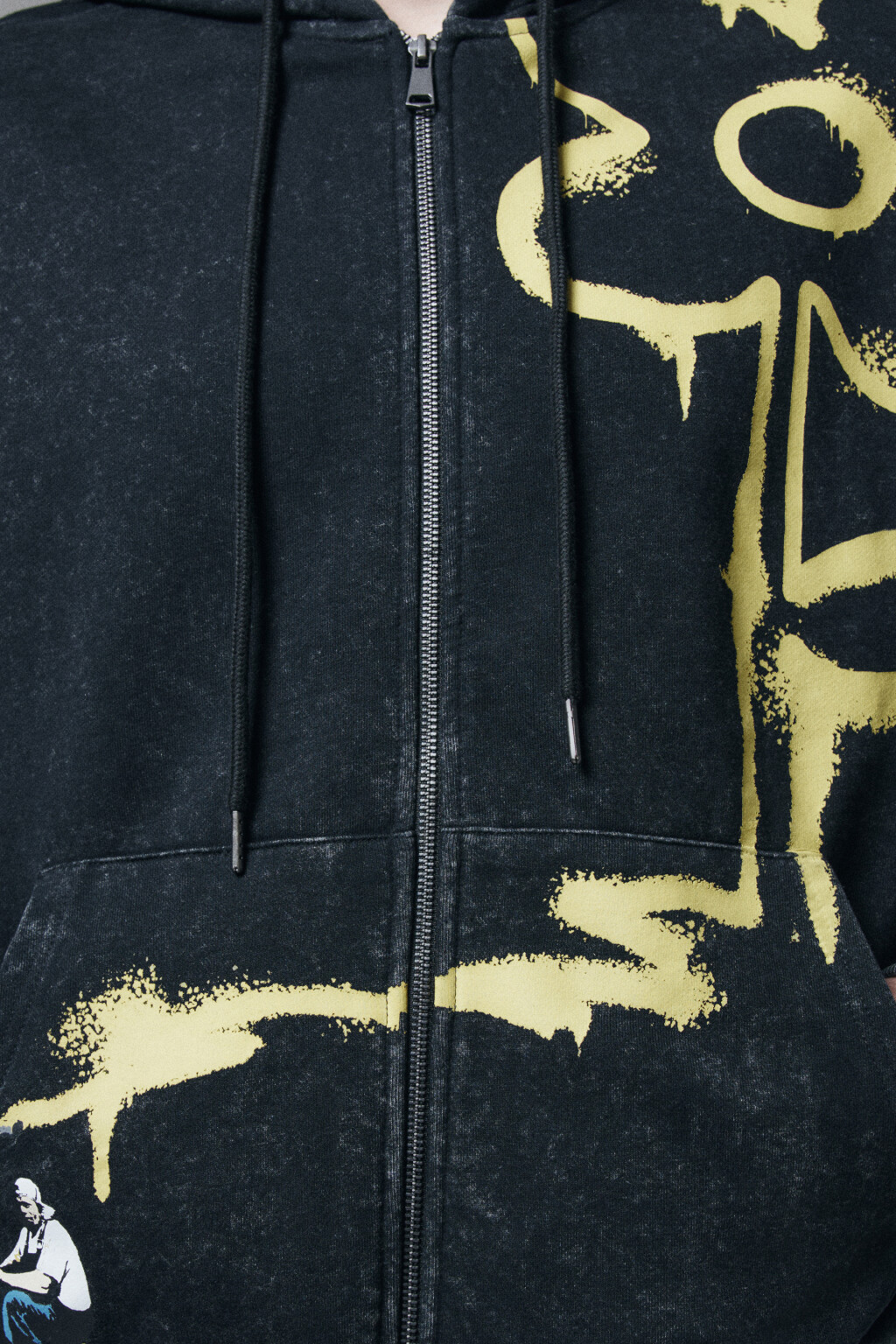 Худи-зипка свободная из футера с принтом - цвет черный - 6