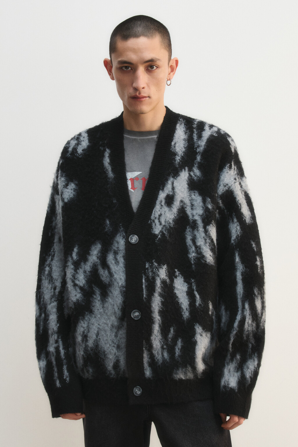 Кардиган на пуговицах с шерстью - цвет черный - 3