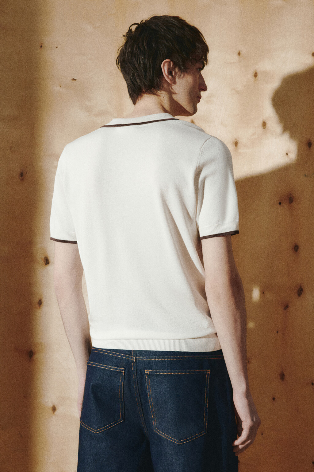 Футболка-поло вязаная с контрастной окантовкой - цвет бежевый - 3