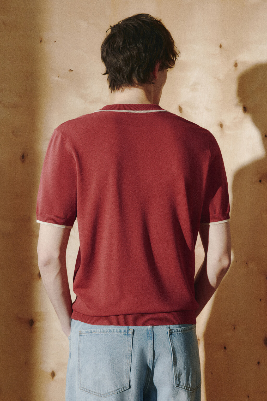 Футболка-поло вязаная с контрастной окантовкой - цвет красный - 4