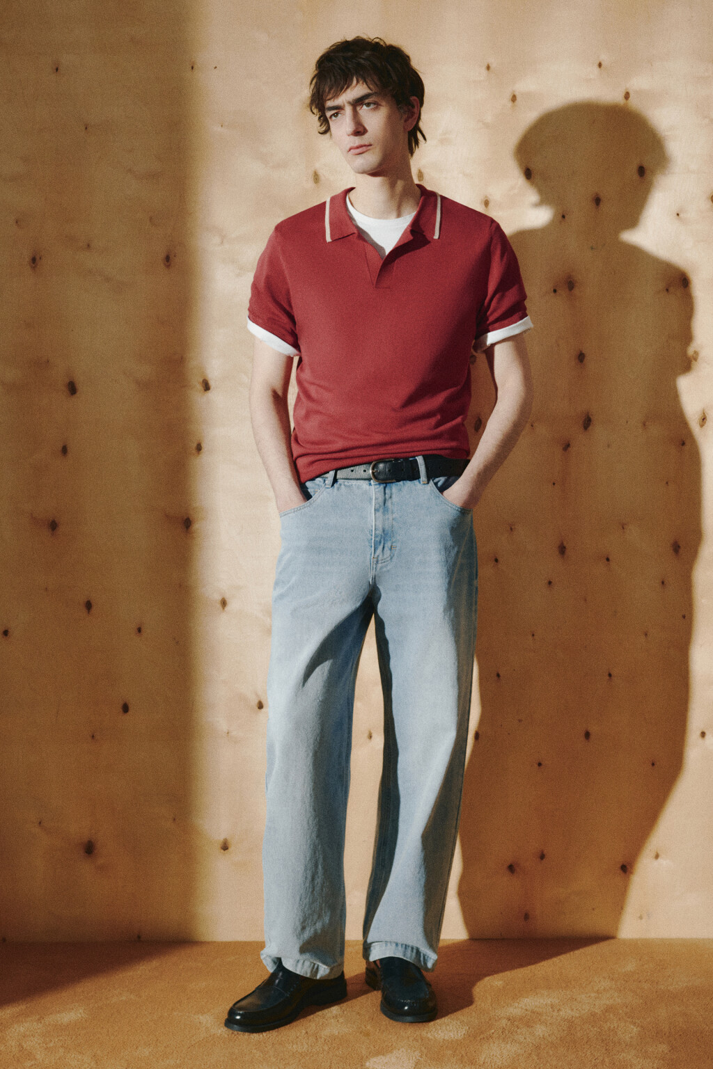 Футболка-поло вязаная с контрастной окантовкой - цвет красный - 5