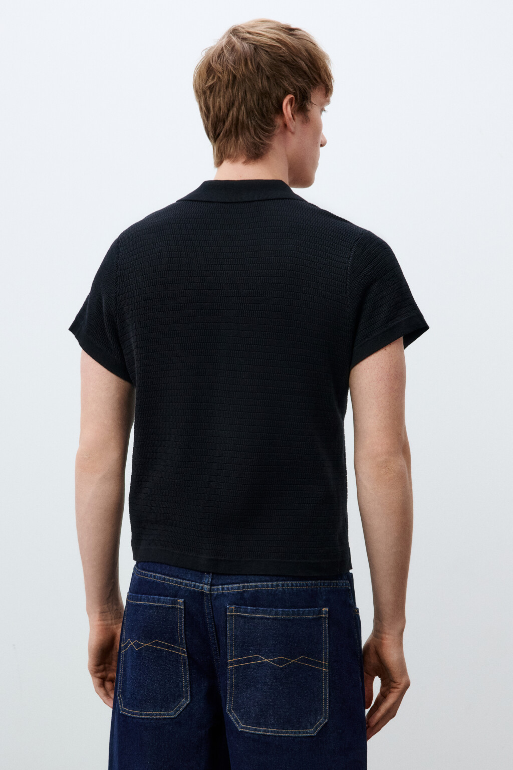 Рубашка вязаная с коротким рукавом - цвет черный - 4