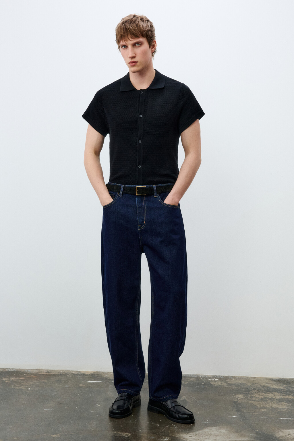 Рубашка вязаная с коротким рукавом - цвет черный - 5