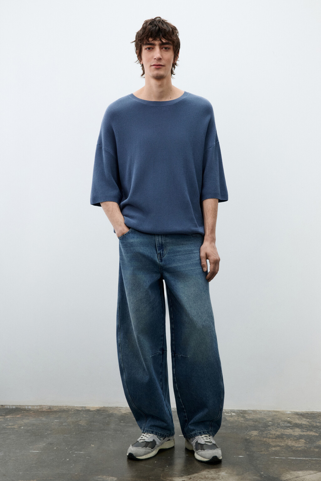 Футболка свободная из вязаного трикотажа  - цвет голубой - 5