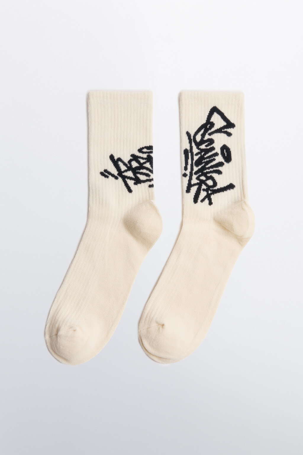 Носки в рубчик с граффити - цвет бежевый - 1