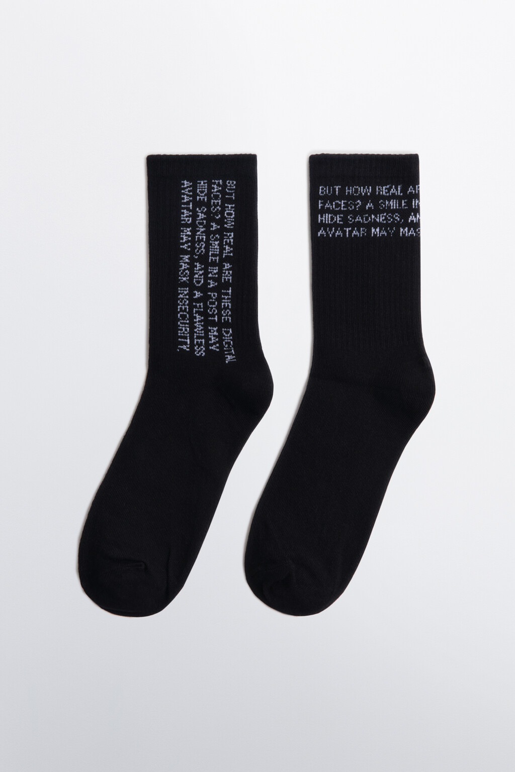 Носки высокие в рубчик с надписью - цвет черный - 1