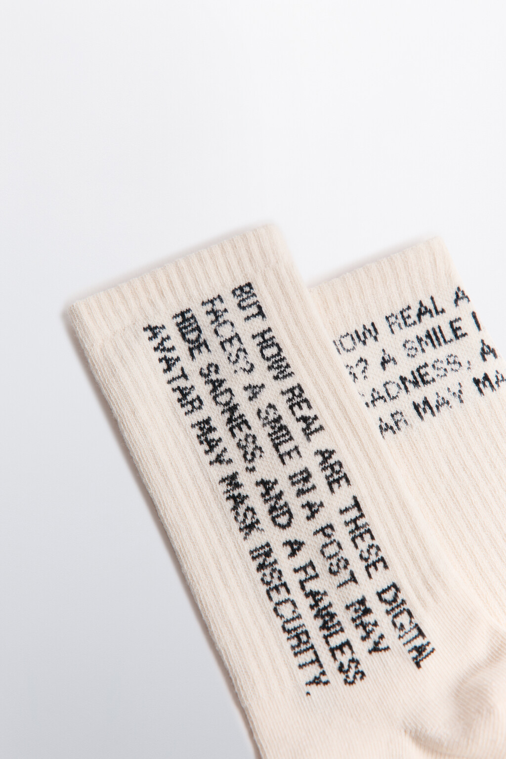 Носки высокие в рубчик с надписью - цвет бежевый - 2
