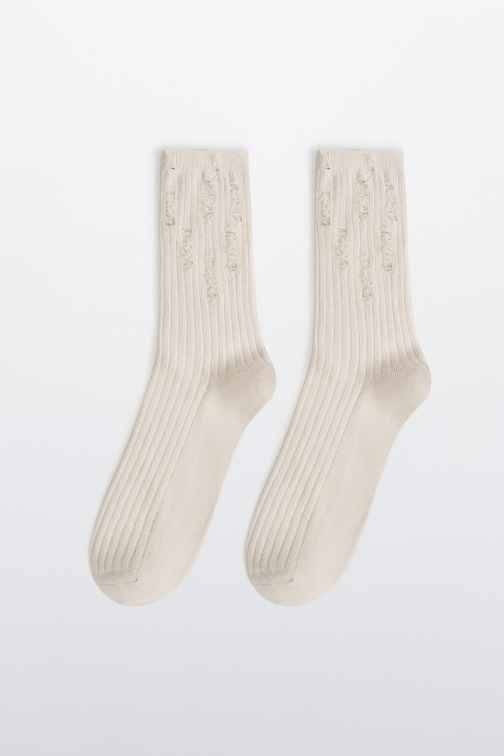 Носки рваные в рубчик - цвет молочный - 1