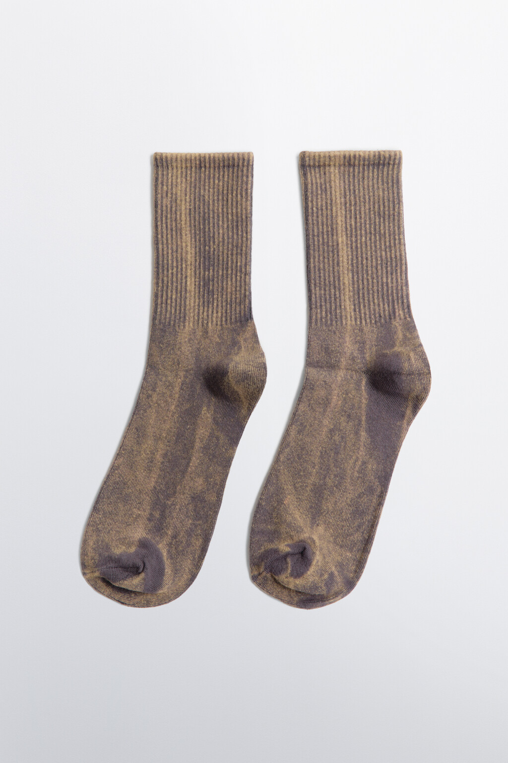 Носки высокие в рубчик с вареным эффектом - цвет серый - 1