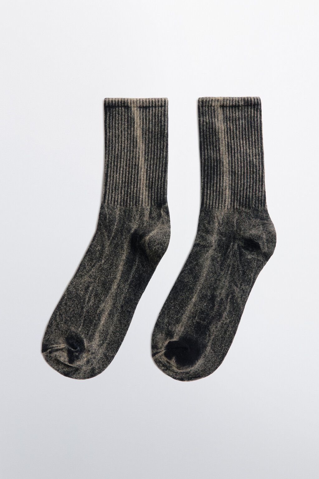 Носки высокие в рубчик с вареным эффектом - цвет черный - 1