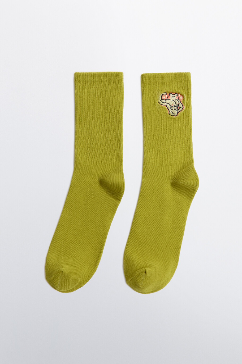 Носки высокие в рубчик с вышивкой - цвет зеленый - 1