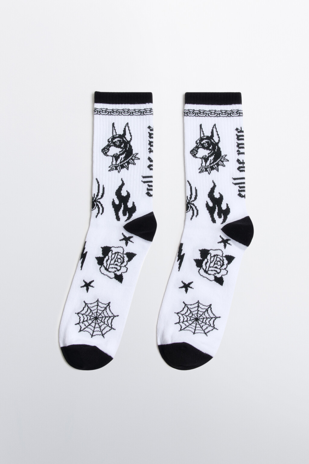 Носки высокие в рубчик с рисунком - цвет белый - 1