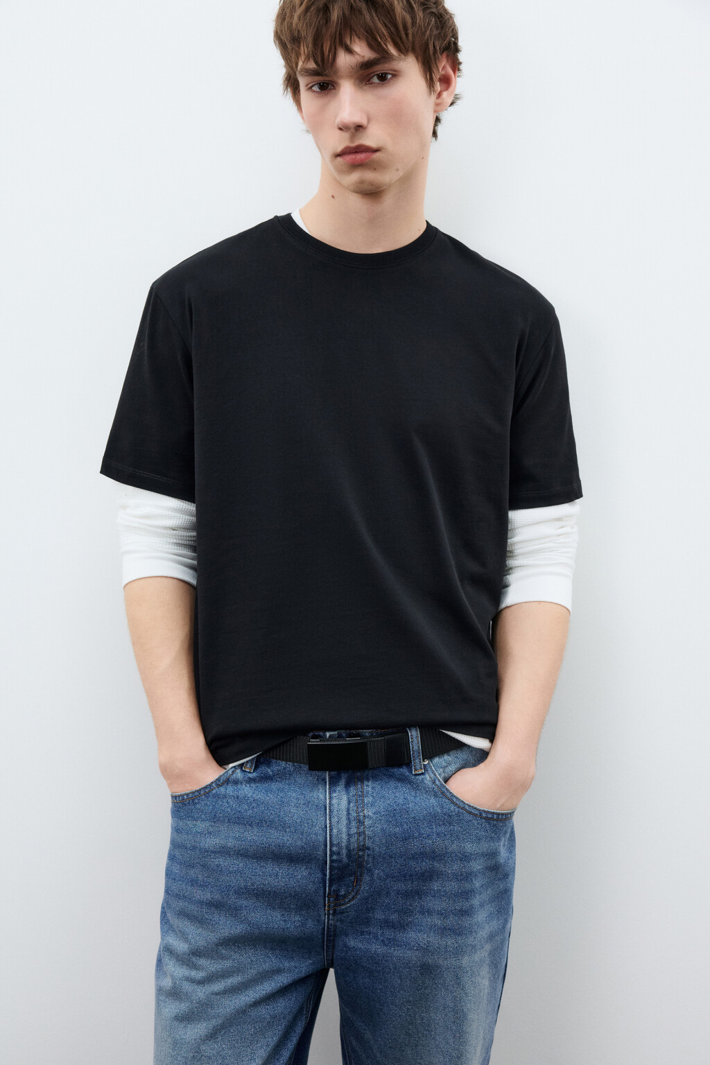 Ремень текстильный с пряжкой-зажимом - цвет черный - 2