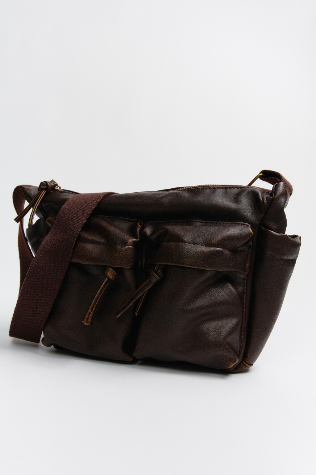 Сумка-кроссбоди вареная с кожаной фактурой - цвет коричневый - 2