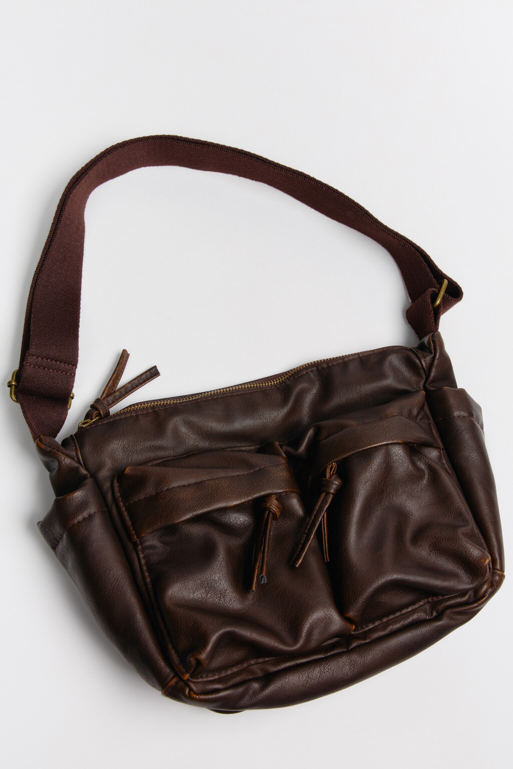 Сумка-кроссбоди вареная с кожаной фактурой - цвет коричневый - 3