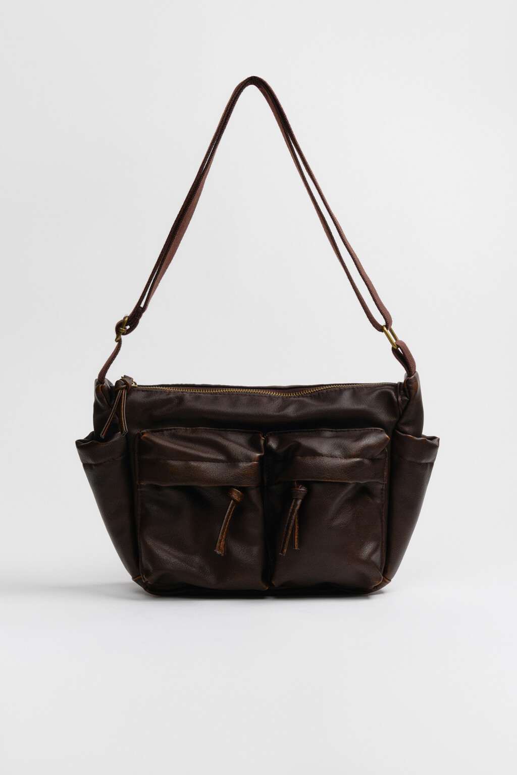 Сумка-кроссбоди вареная с кожаной фактурой - цвет коричневый - 4