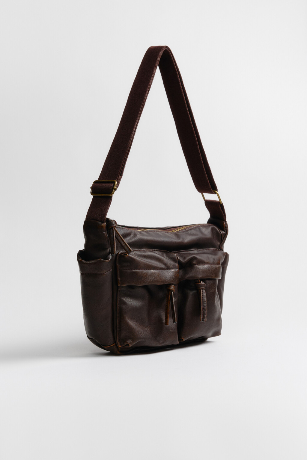 Сумка-кроссбоди вареная с кожаной фактурой - цвет коричневый - 5