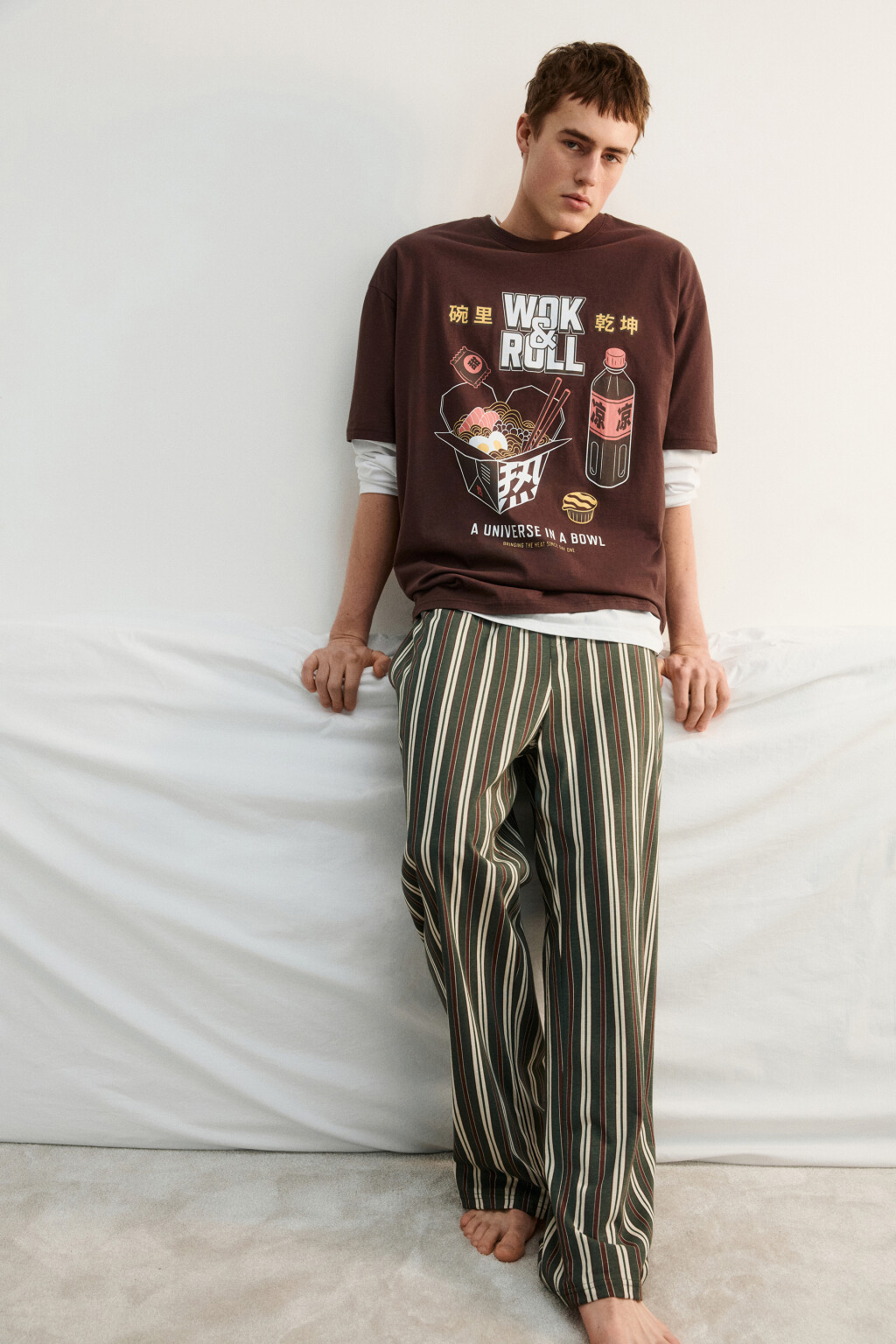 Брюки домашние хлопковые с принтом - цвет зеленый - 2