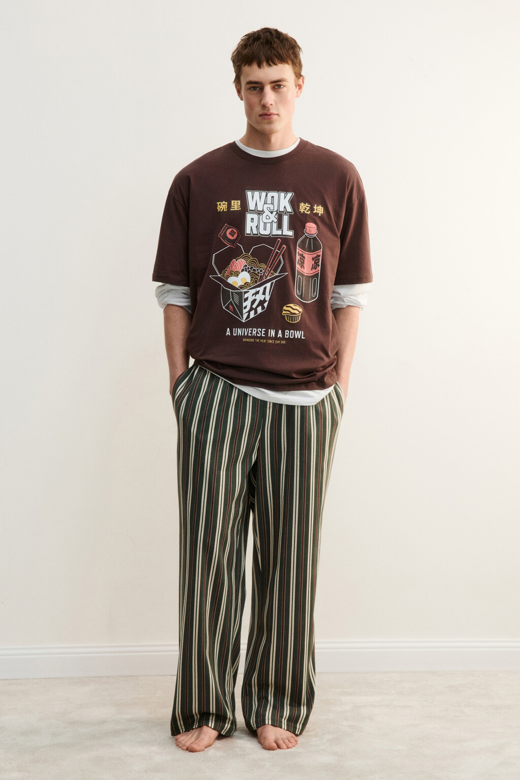 Брюки домашние хлопковые с принтом - цвет зеленый - 5