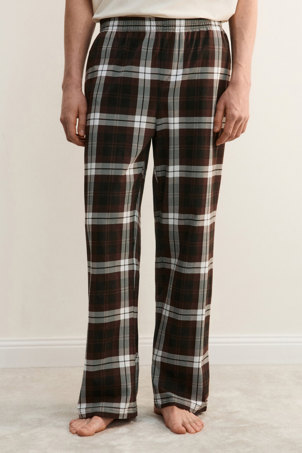 Брюки домашние хлопковые с принтом - цвет коричневый - 3