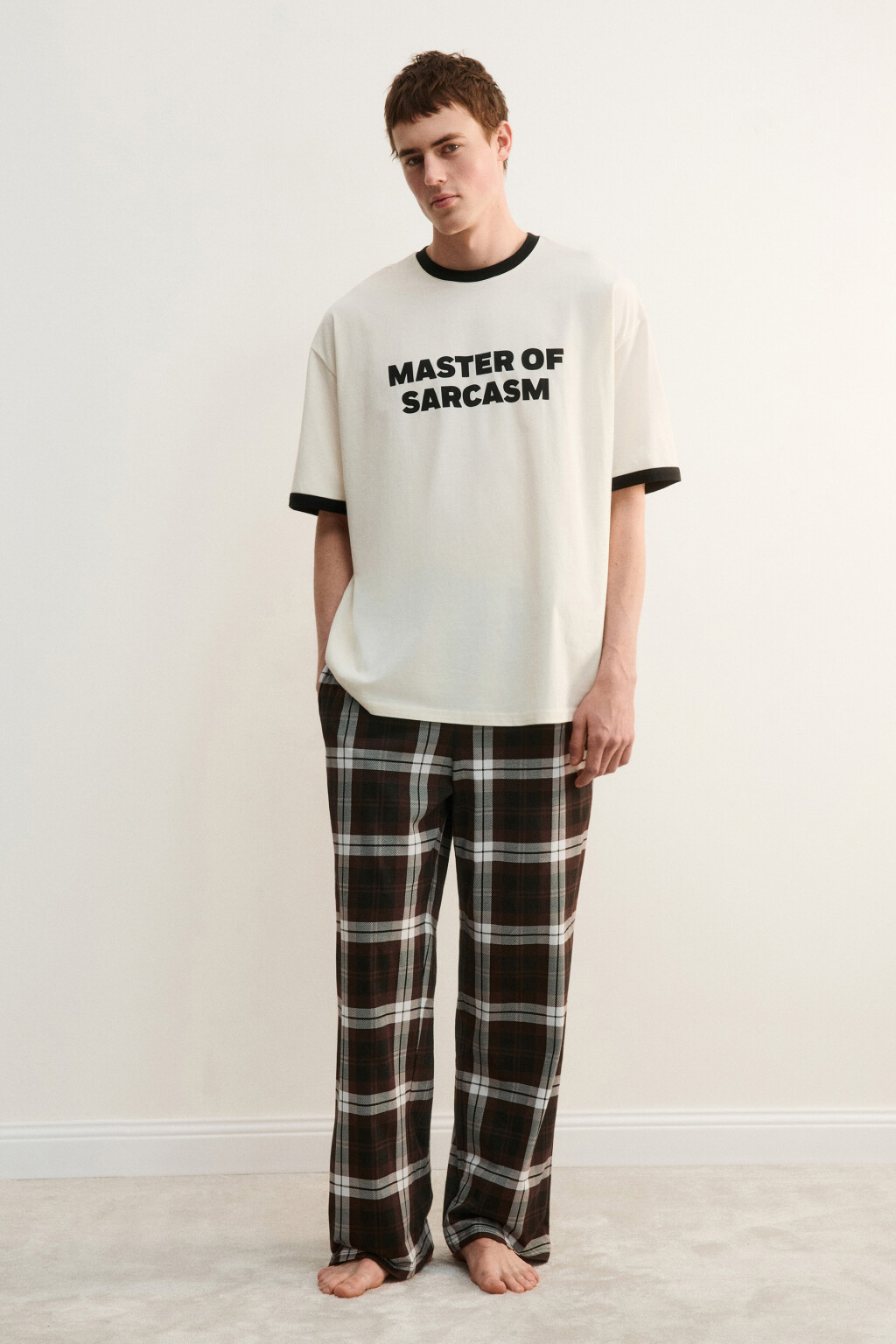 Брюки домашние хлопковые с принтом - цвет коричневый - 5