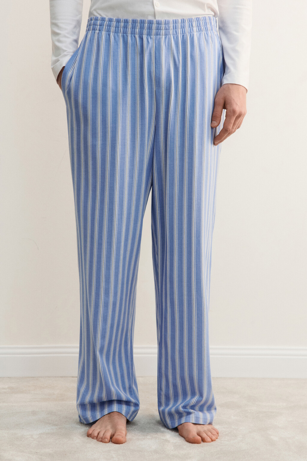 Брюки домашние хлопковые с принтом - цвет голубой - 3