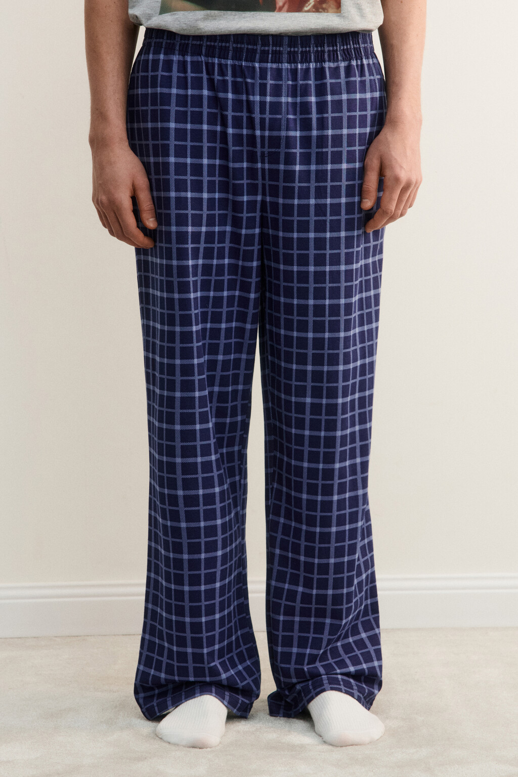 Брюки домашние хлопковые с принтом - цвет синий - 3