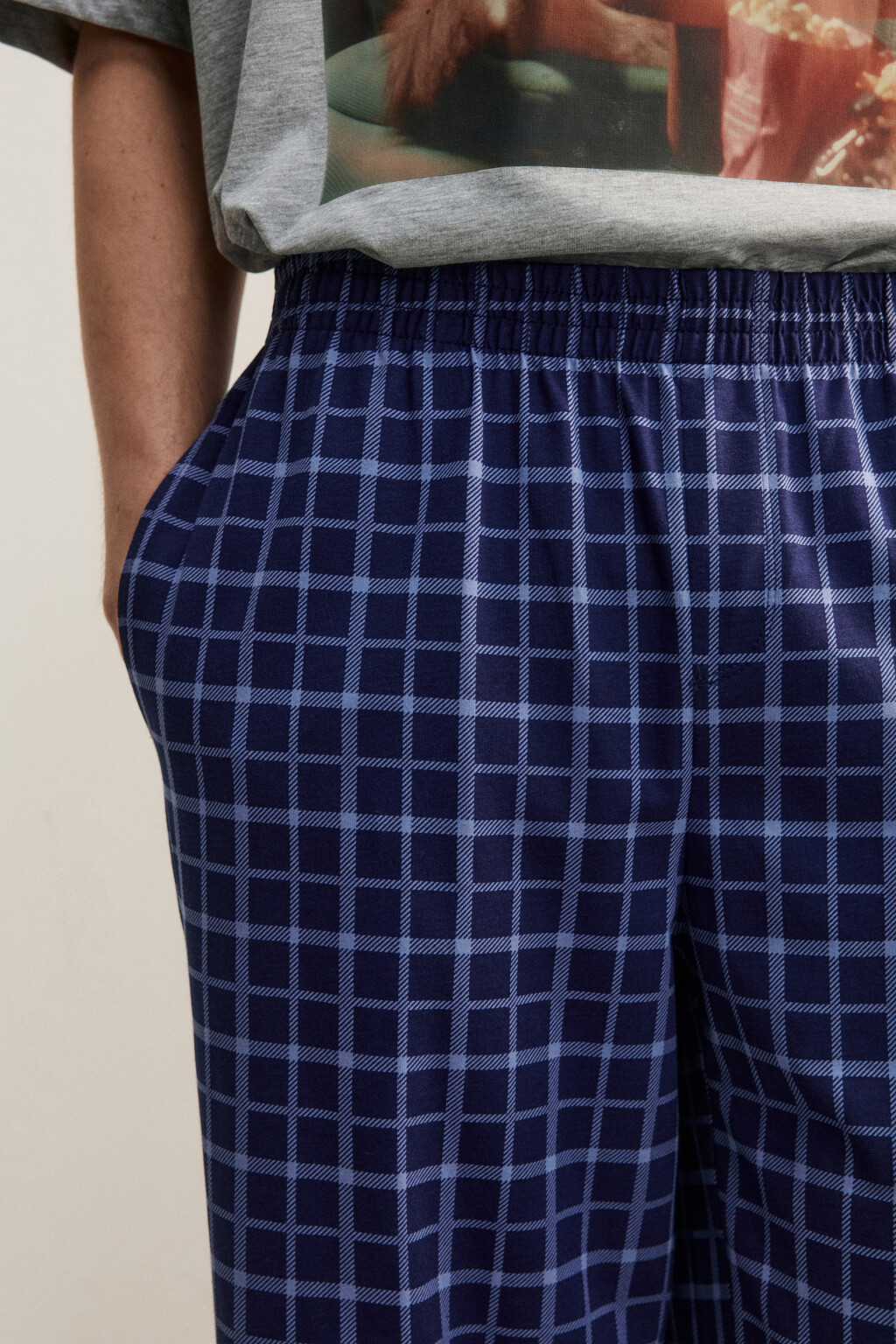 Брюки домашние хлопковые с принтом - цвет синий - 6