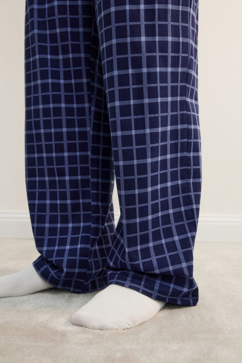 Брюки домашние хлопковые с принтом - цвет синий - 7