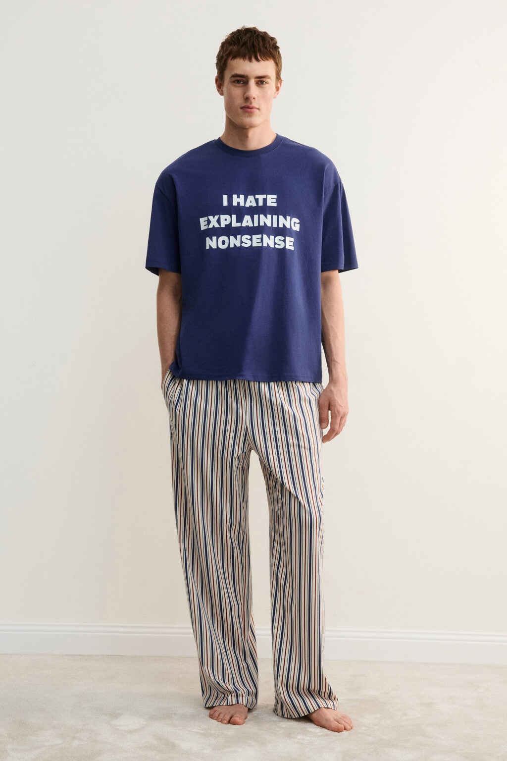 Брюки домашние хлопковые с принтом - цвет бежевый - 5