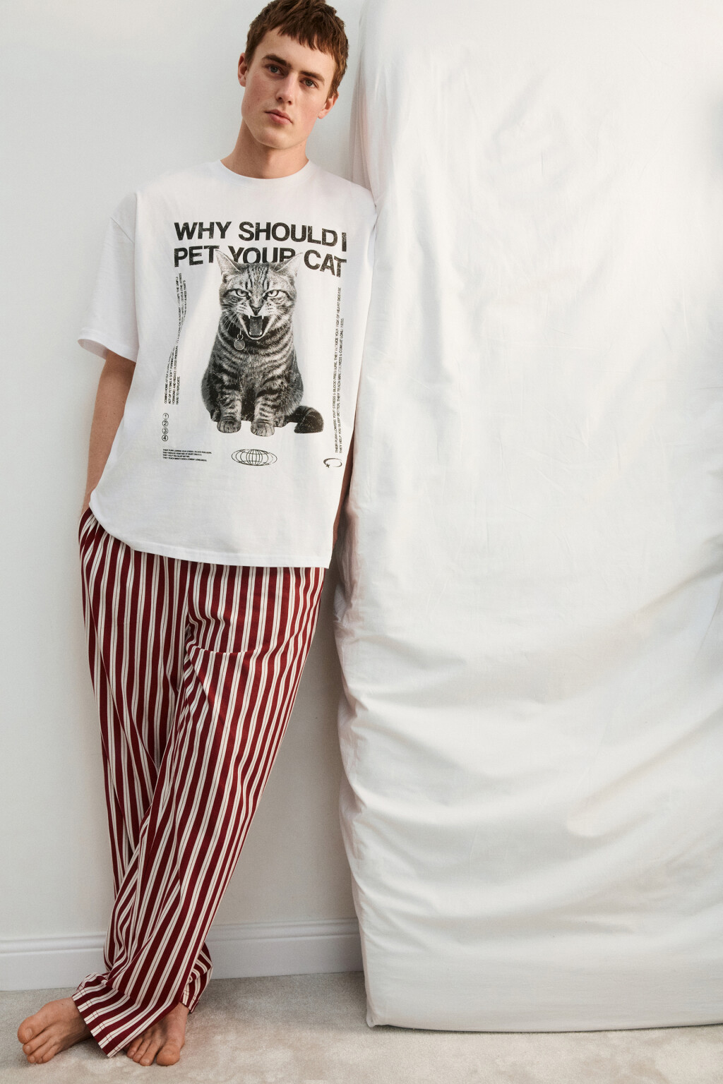 Брюки домашние хлопковые с принтом - цвет красный - 2