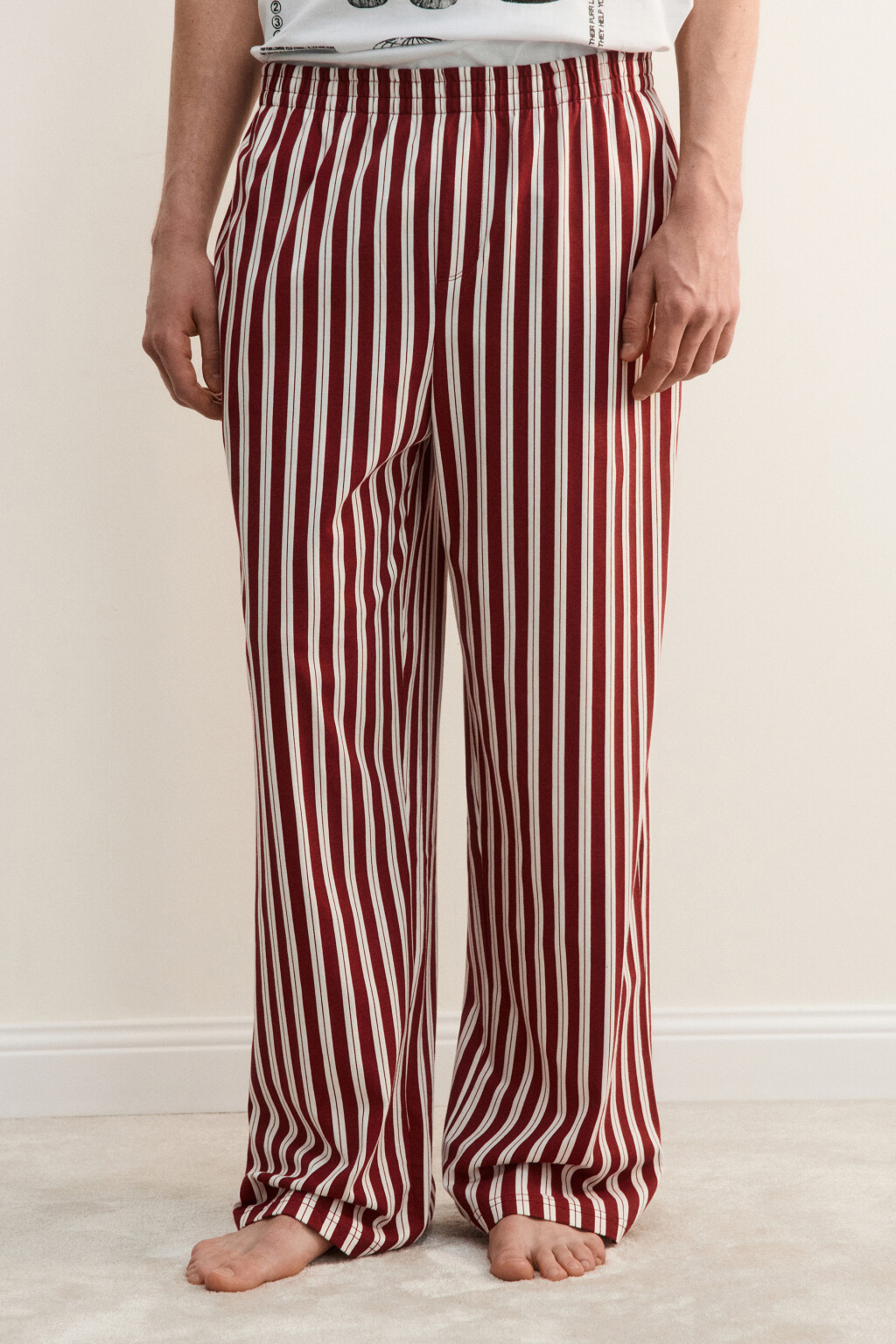 Брюки домашние хлопковые с принтом - цвет красный - 3