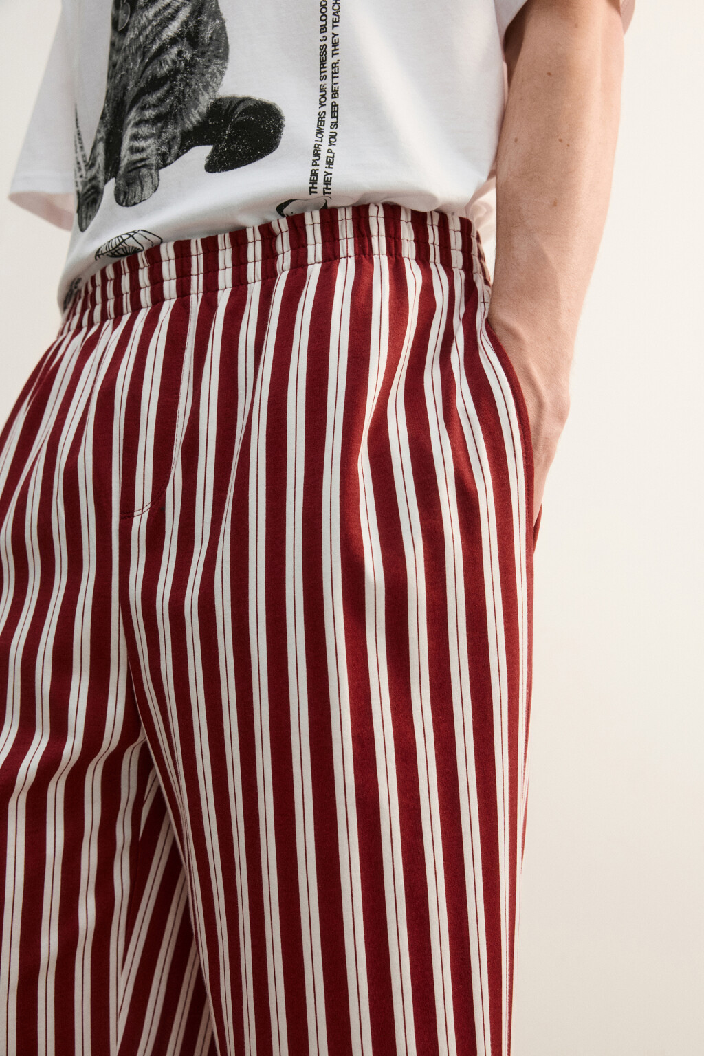 Брюки домашние хлопковые с принтом - цвет красный - 7