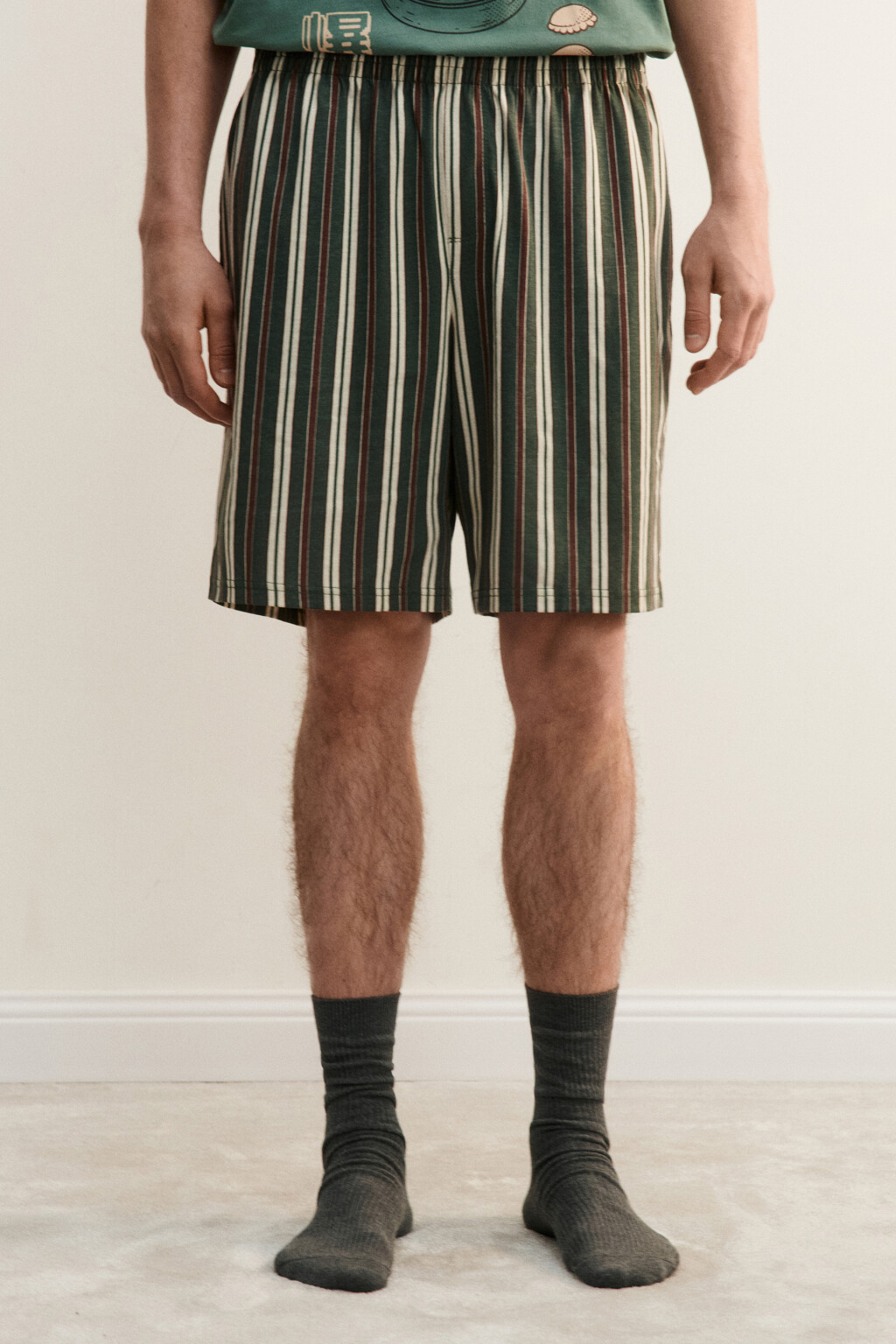 Шорты домашние хлопковые с принтом - цвет зеленый - 3