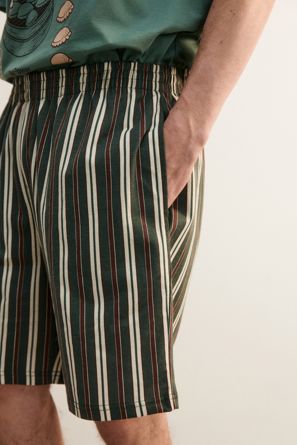 Шорты домашние хлопковые с принтом - цвет зеленый - 7