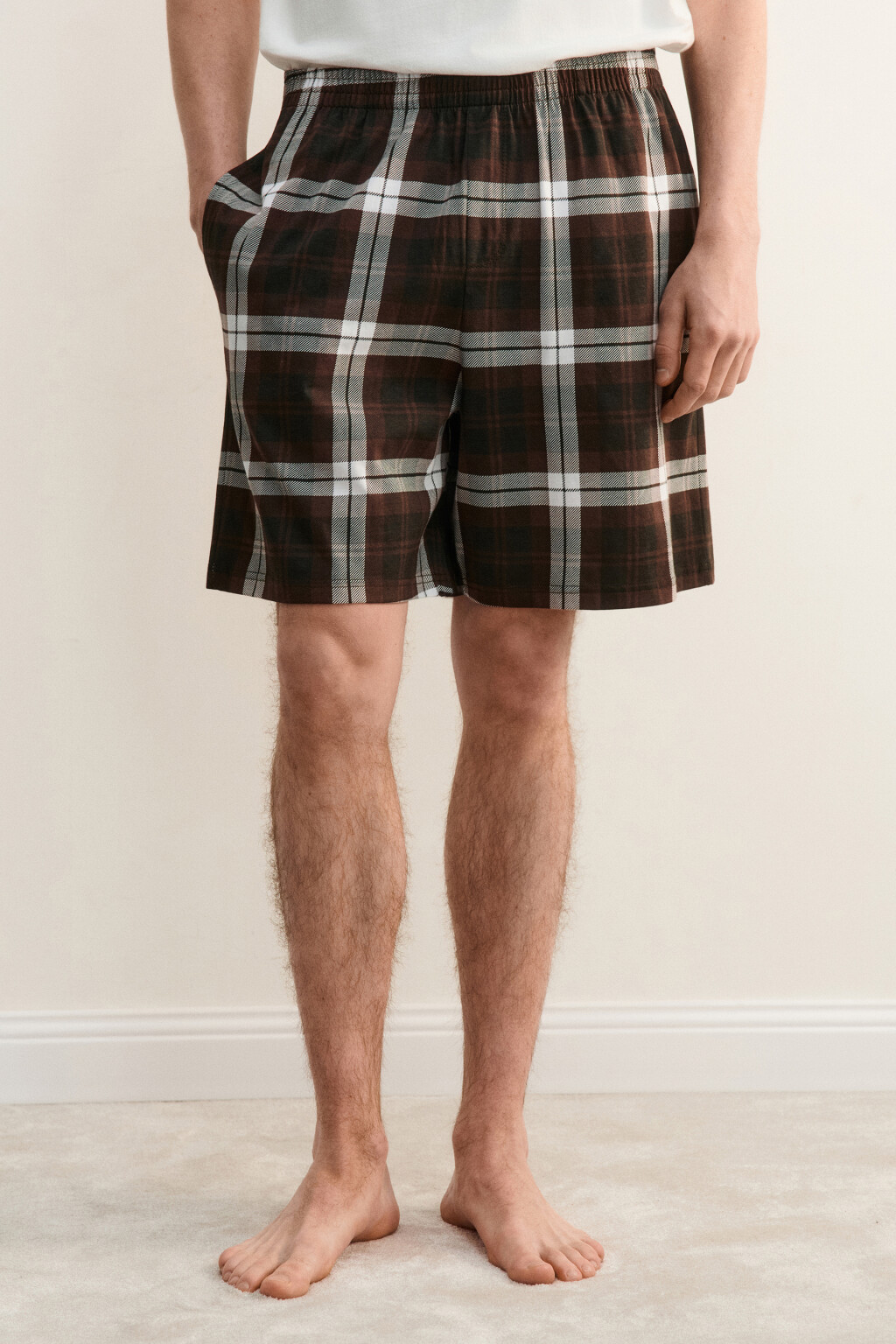 Шорты домашние хлопковые с принтом - цвет коричневый - 3