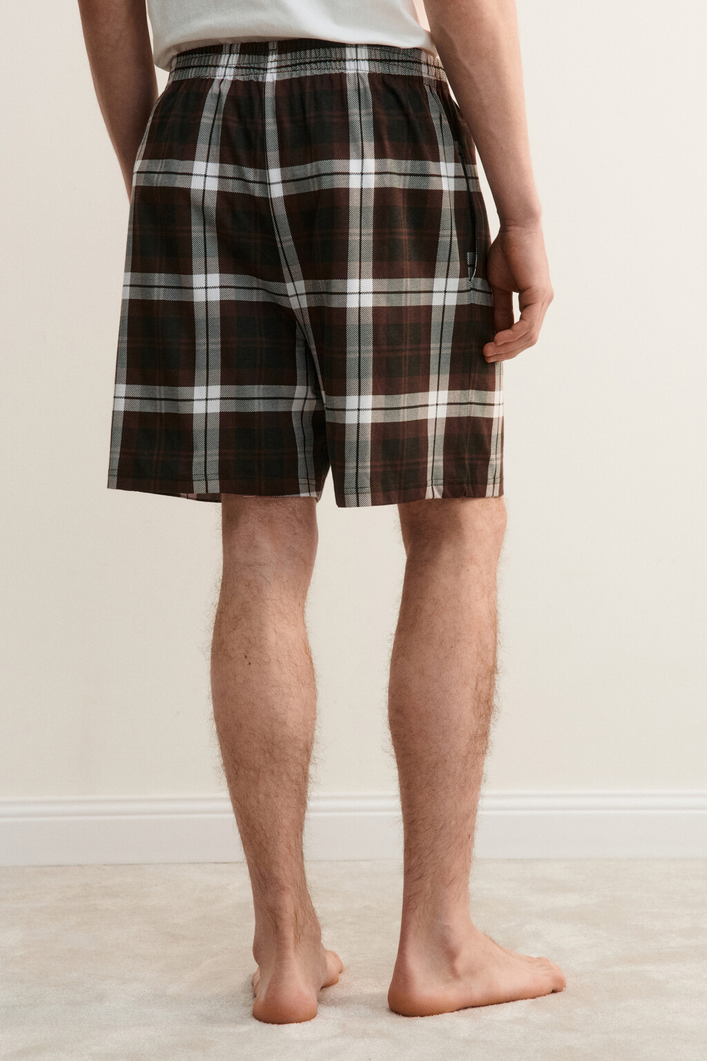 Шорты домашние хлопковые с принтом - цвет коричневый - 4