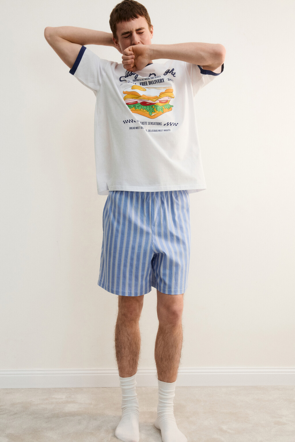 Шорты домашние хлопковые с принтом - цвет голубой - 2