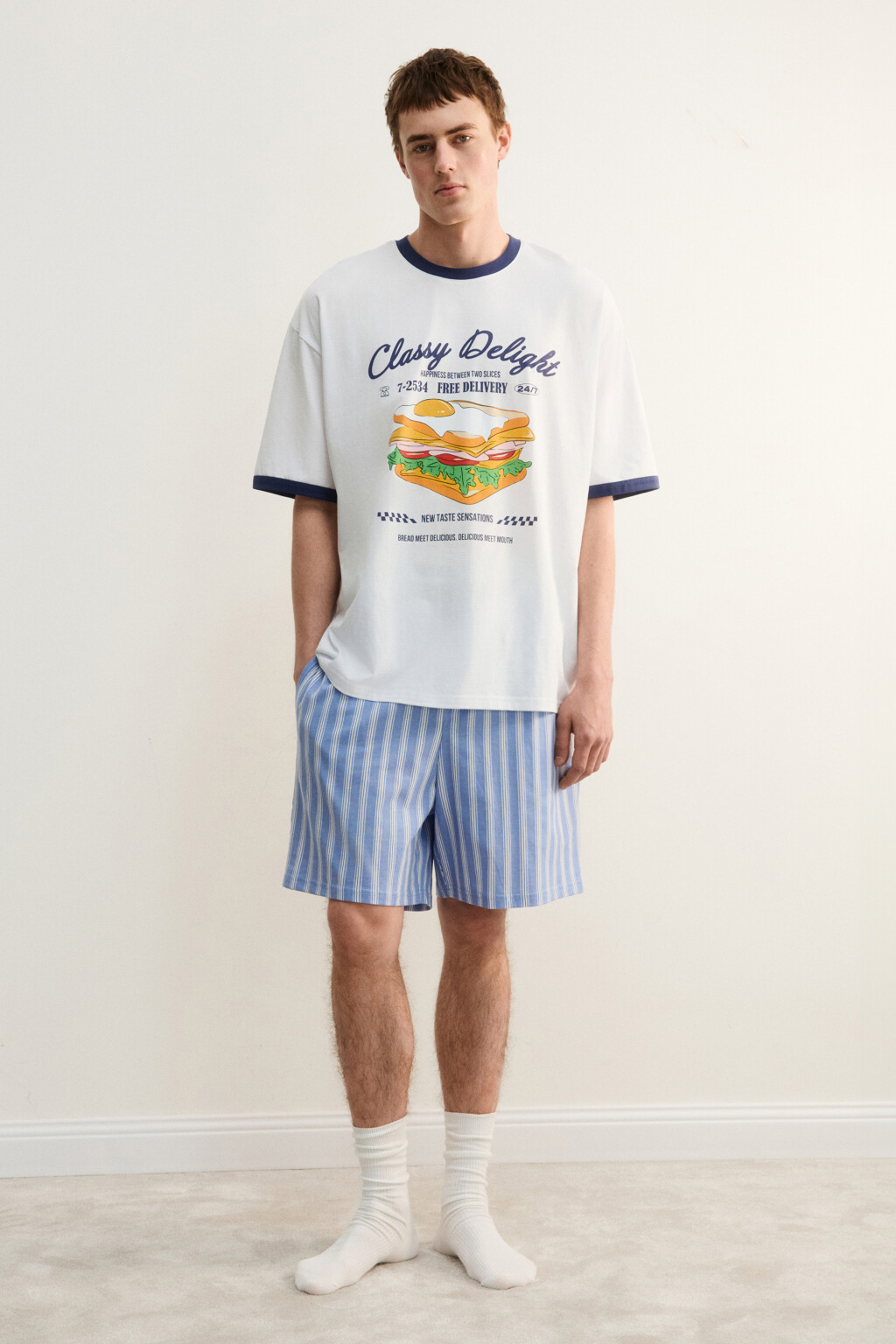 Шорты домашние хлопковые с принтом - цвет голубой - 5