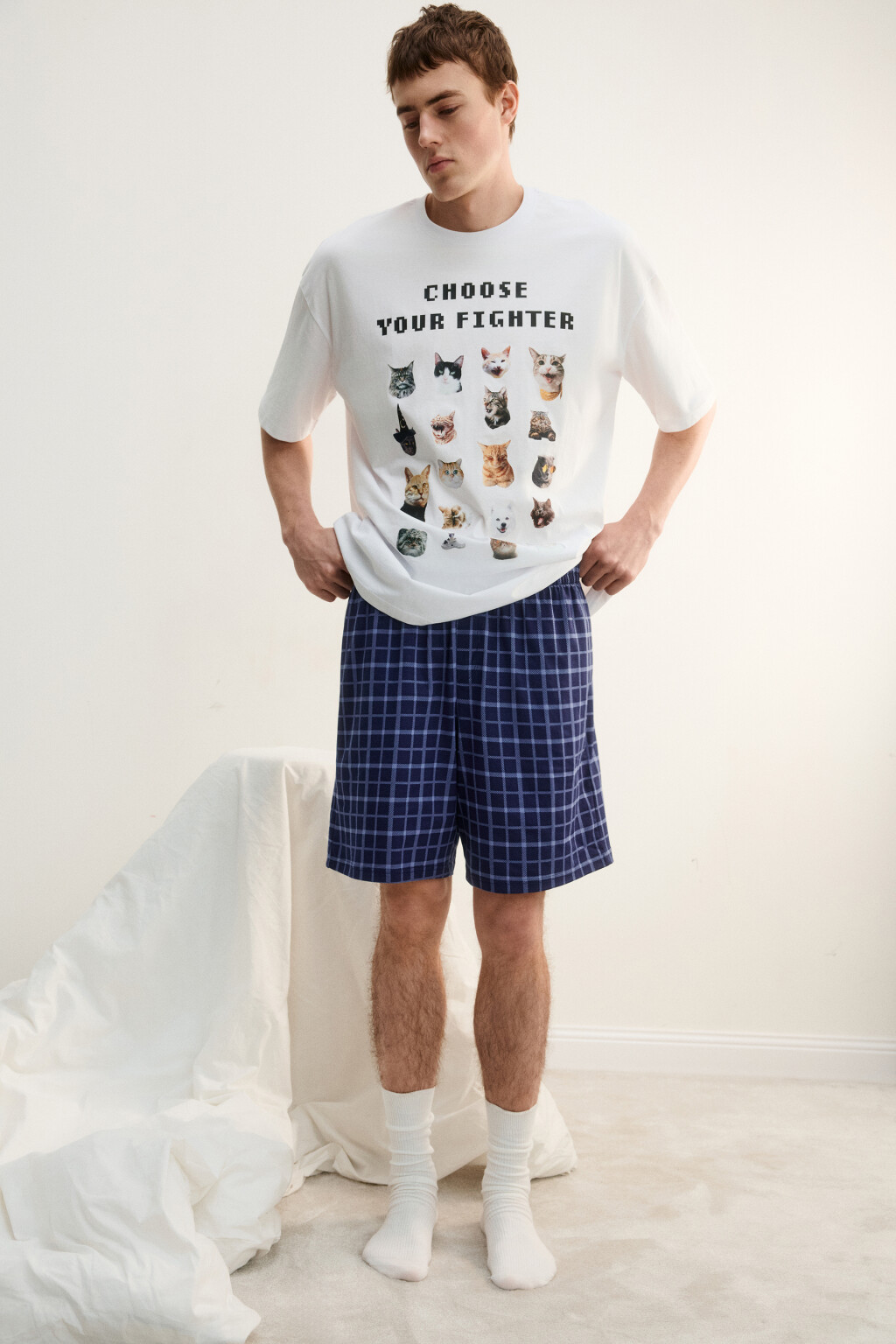 Шорты домашние хлопковые с принтом - цвет синий - 2