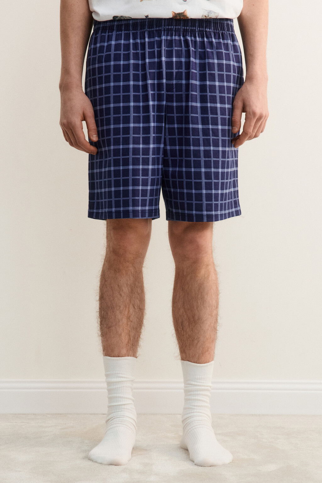 Шорты домашние хлопковые с принтом - цвет синий - 3