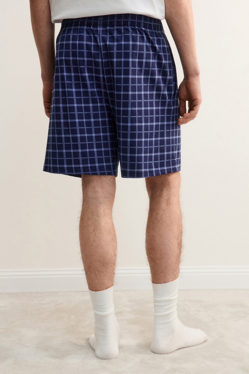 Шорты домашние хлопковые с принтом - цвет синий - 4