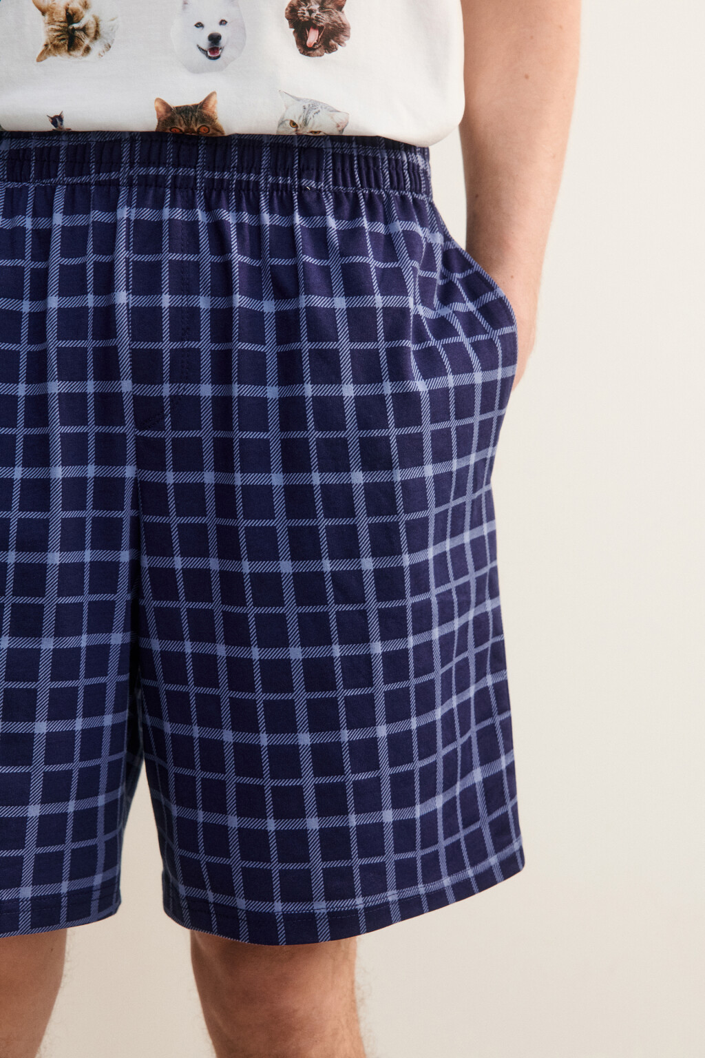 Шорты домашние хлопковые с принтом - цвет синий - 6