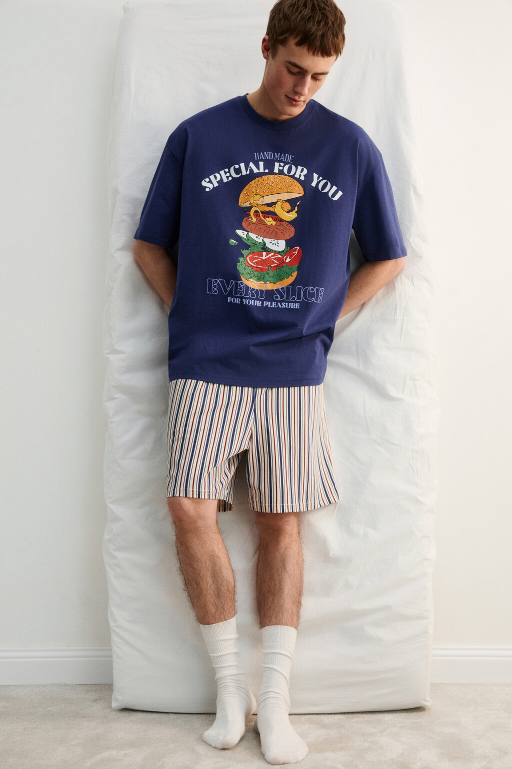 Шорты домашние хлопковые с принтом - цвет бежевый - 2