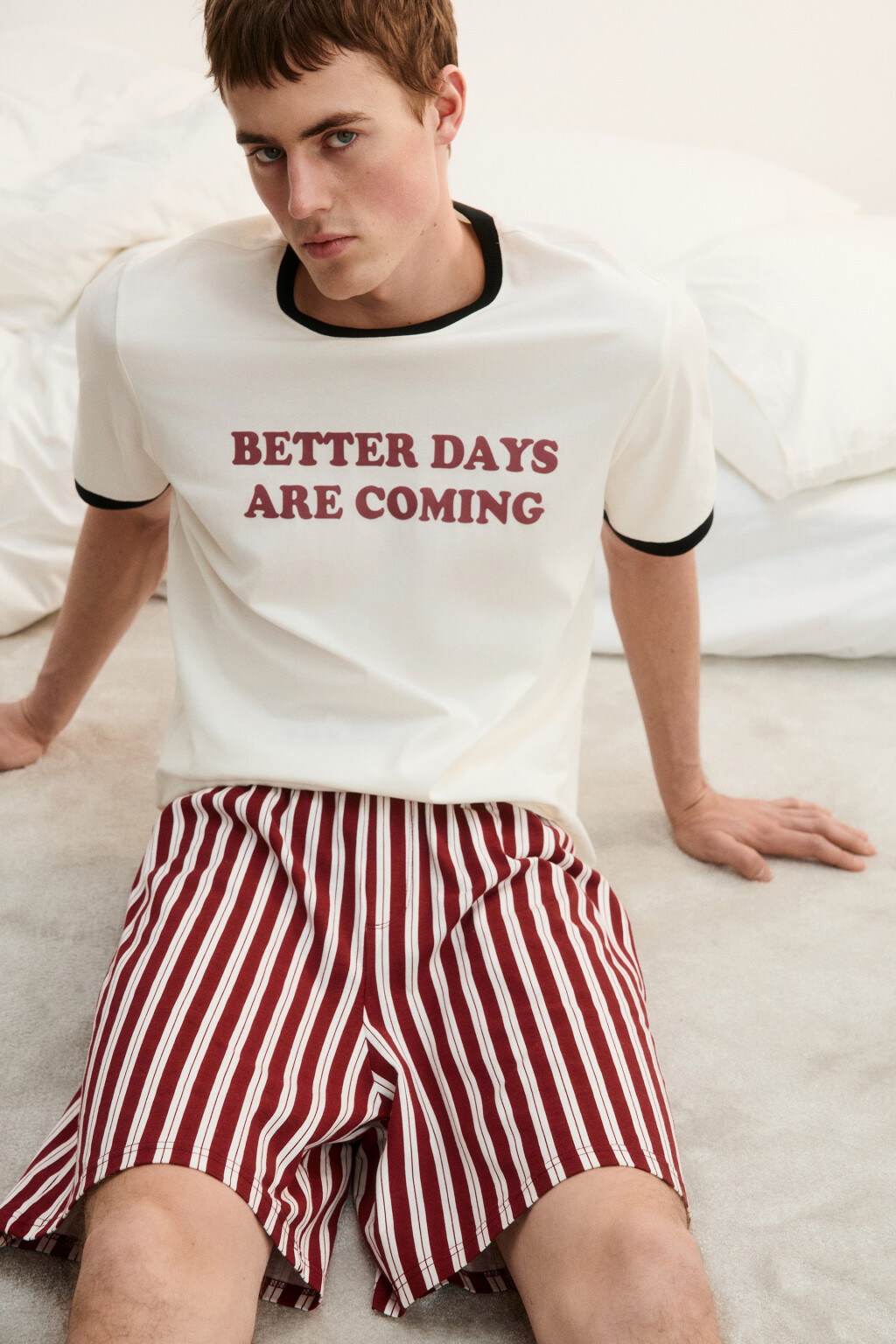 Шорты домашние хлопковые с принтом - цвет красный - 2